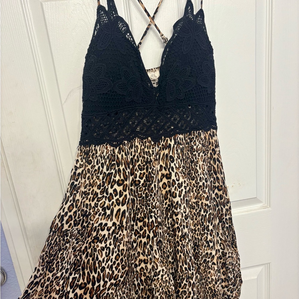 Lace Top Leopard Print Dress